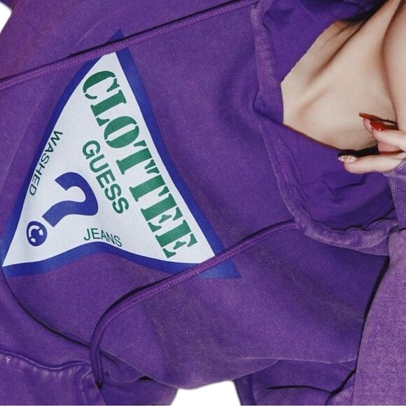 Guess x Clottee Hoodie Jacket Pullover Purple Sweatshirt Top • NEW WITH TAGS - Picture 3 of 14